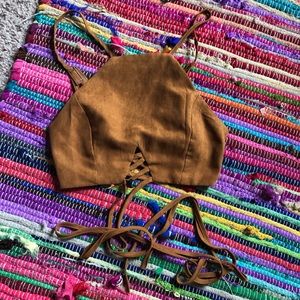 Brown suede festival crop top